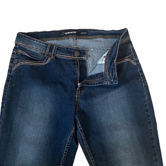 Jordache Blue Skinny Jeans, Mid-Rise, Rhinestones, Embroidered, Pockets - Picture 4 of 10